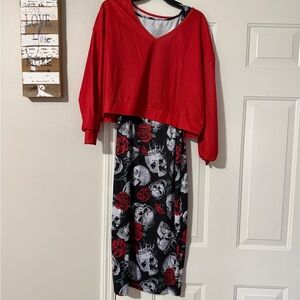 SHEIN Red and Black Skull Dress with Roses